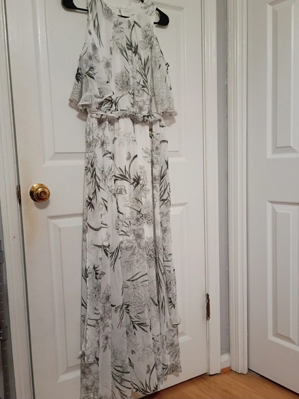 Calvin Klein White Maxi Dress with Black Floral Print